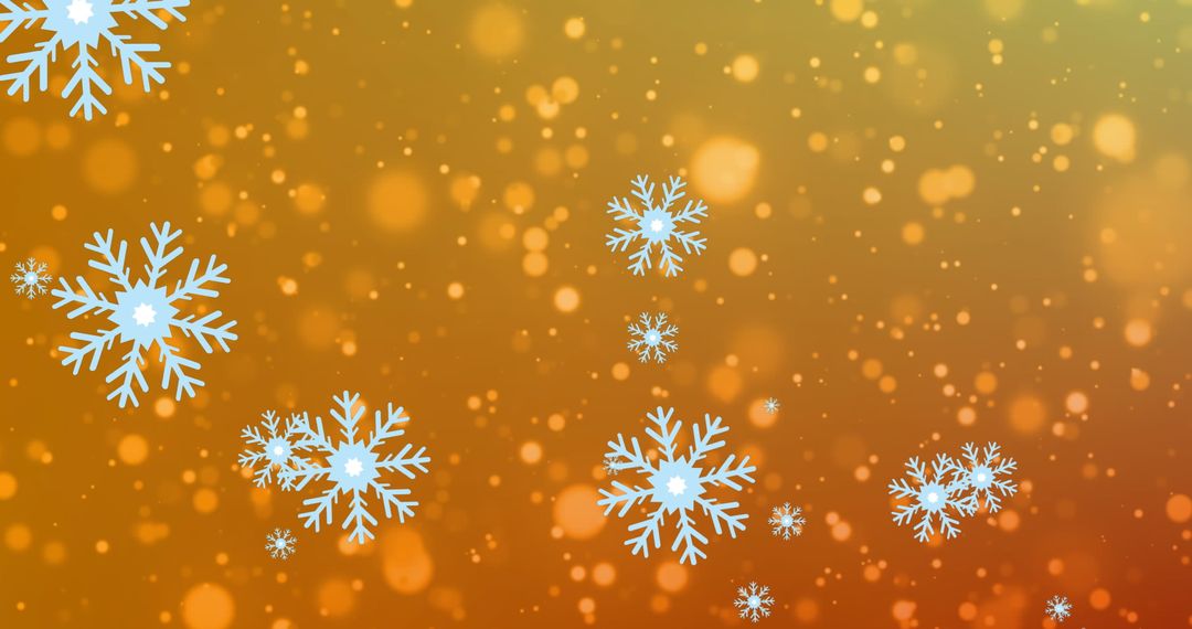 Snowflakes Floating Over Orange Sparkling Background