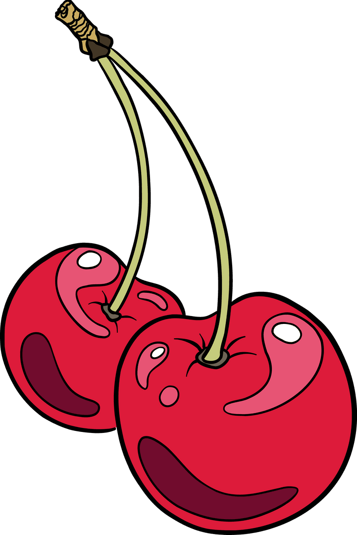 Glossy Bold Red Cherries Tied Together on Transparent Background