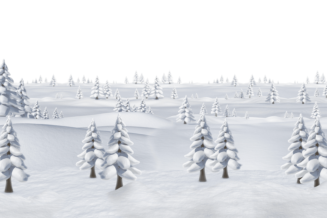 Digital Winter Wonderland with Snowy Pines on Transparent Background