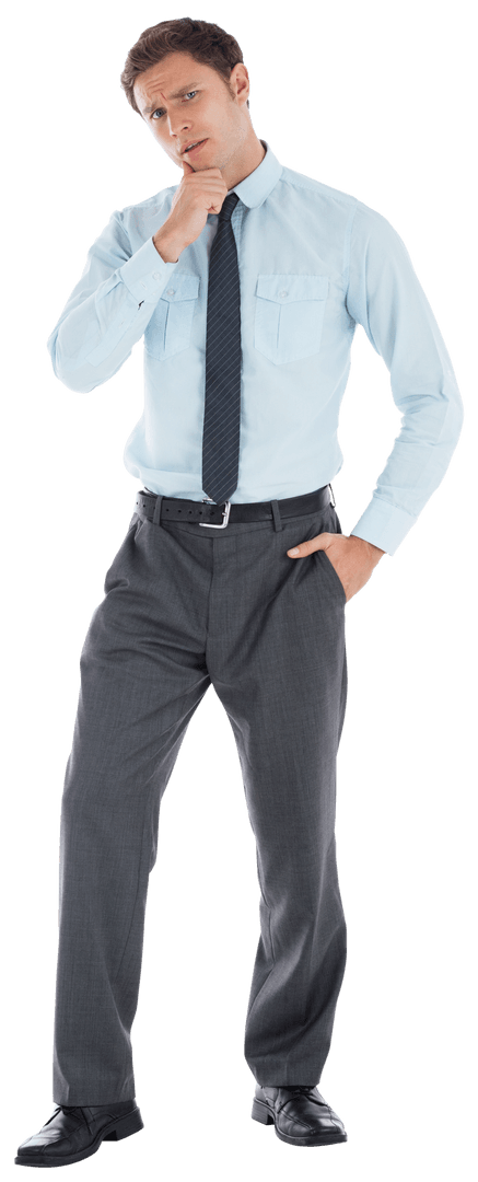 Thoughtful Businessman Posing in Transparent Background