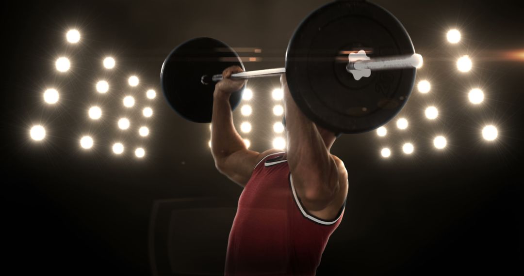 Male Weightlifter Lifting Barbell During Competition with Spotlights - Free Images, Stock Photos and Pictures on Pikwizard.com