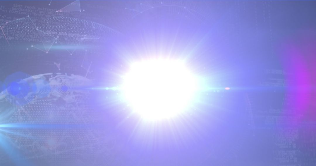 Abstract Light Burst over Digital Globe with Data Elements