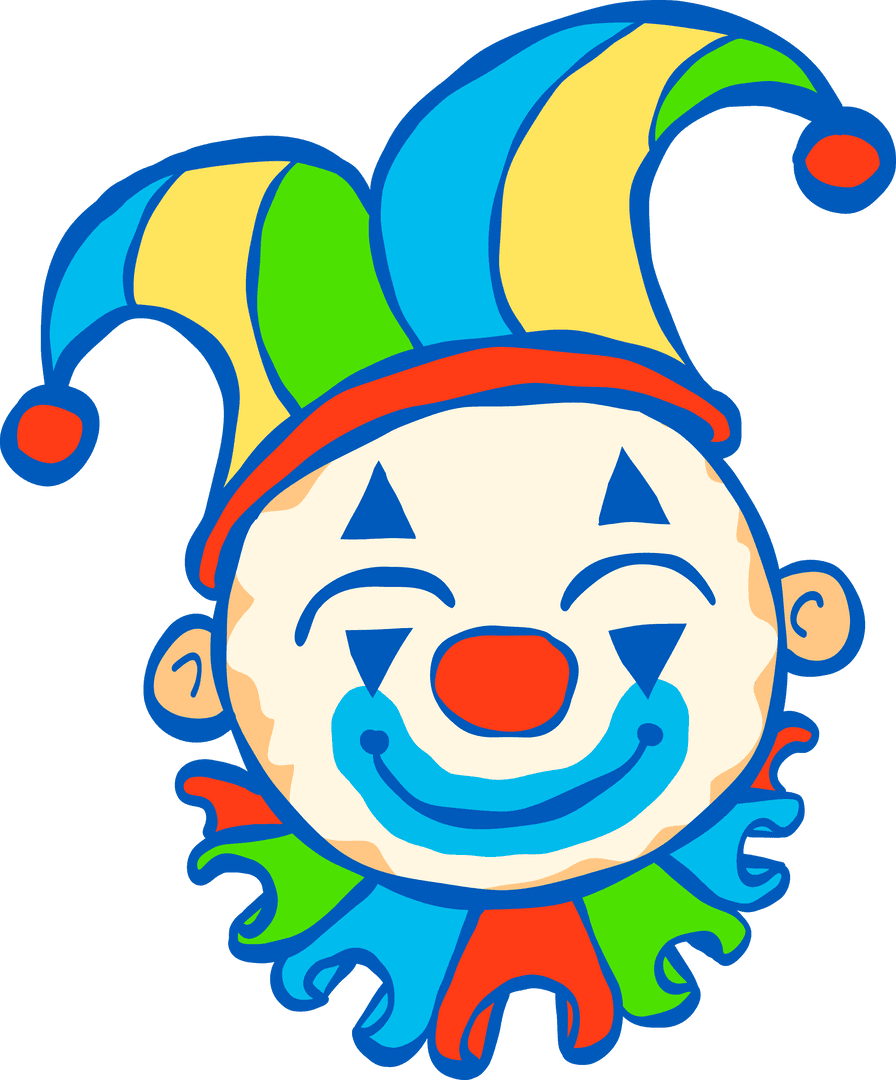 Vibrant Cartoon Clown Head with Colorful Jester Hat Illustration