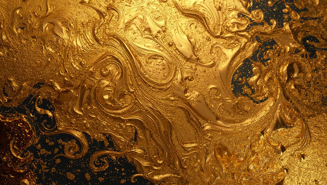 Golden Metallic Fluid Patterns in Studio Light