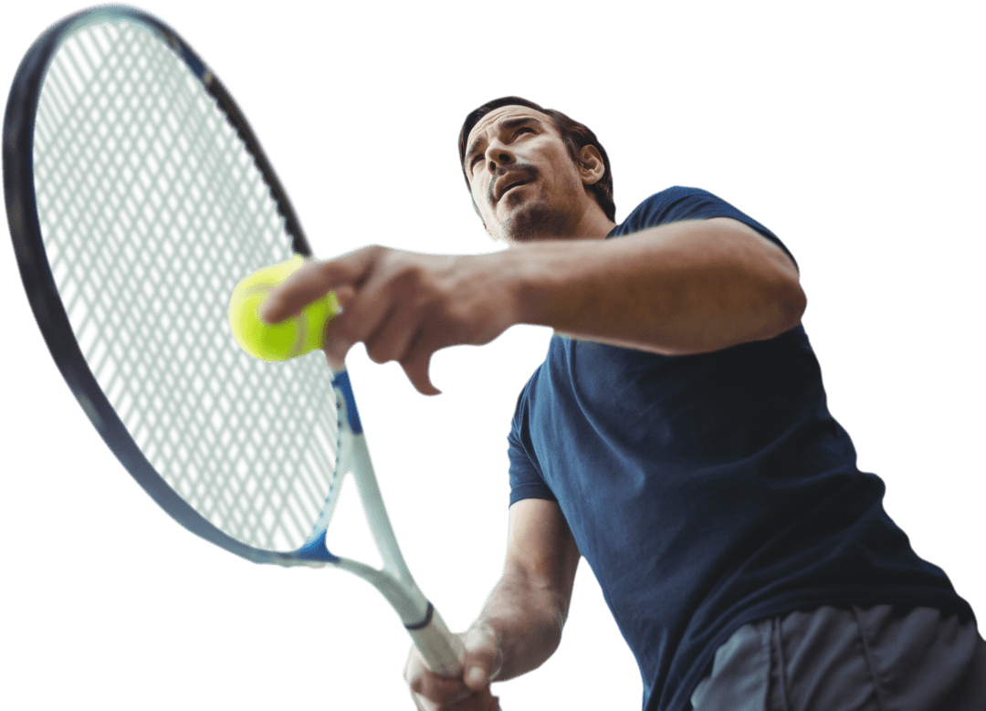 Caucasian Man Playing Tennis Isolated on Transparent Background