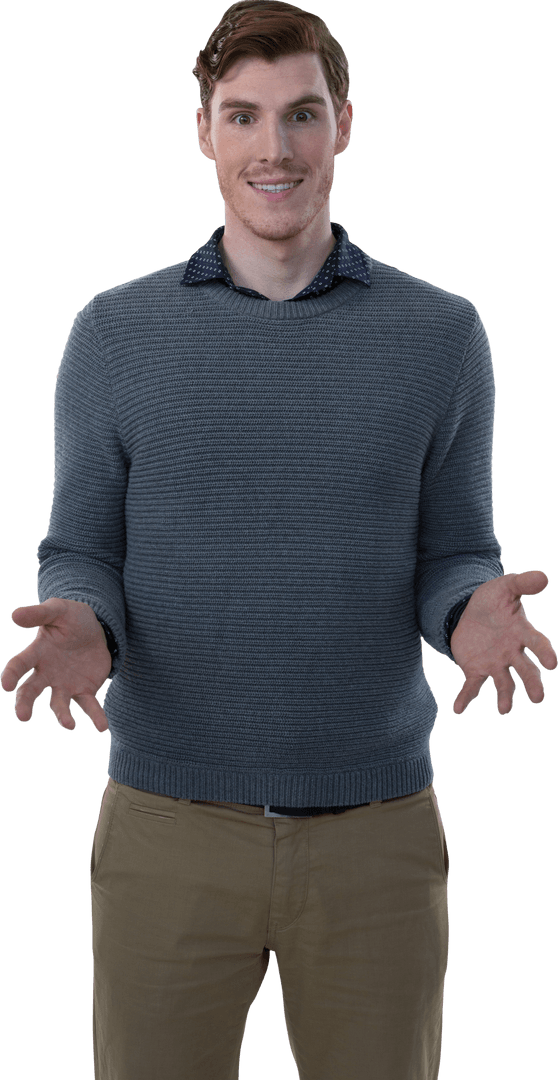 Surprised Caucasian Man Gesturing on Transparent Background