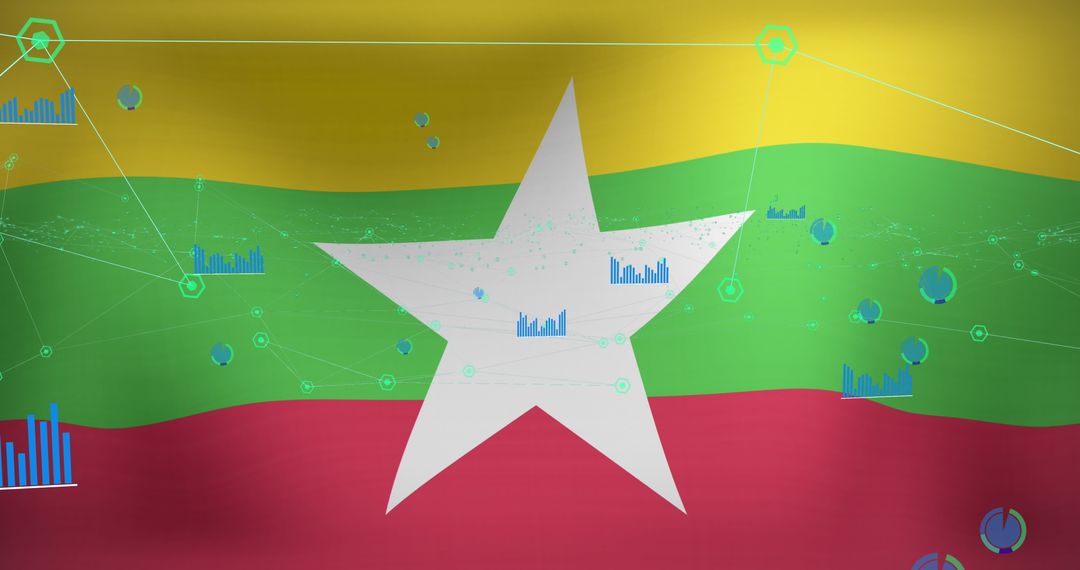 Digital Interface Analytics Over Myanmar Flag
