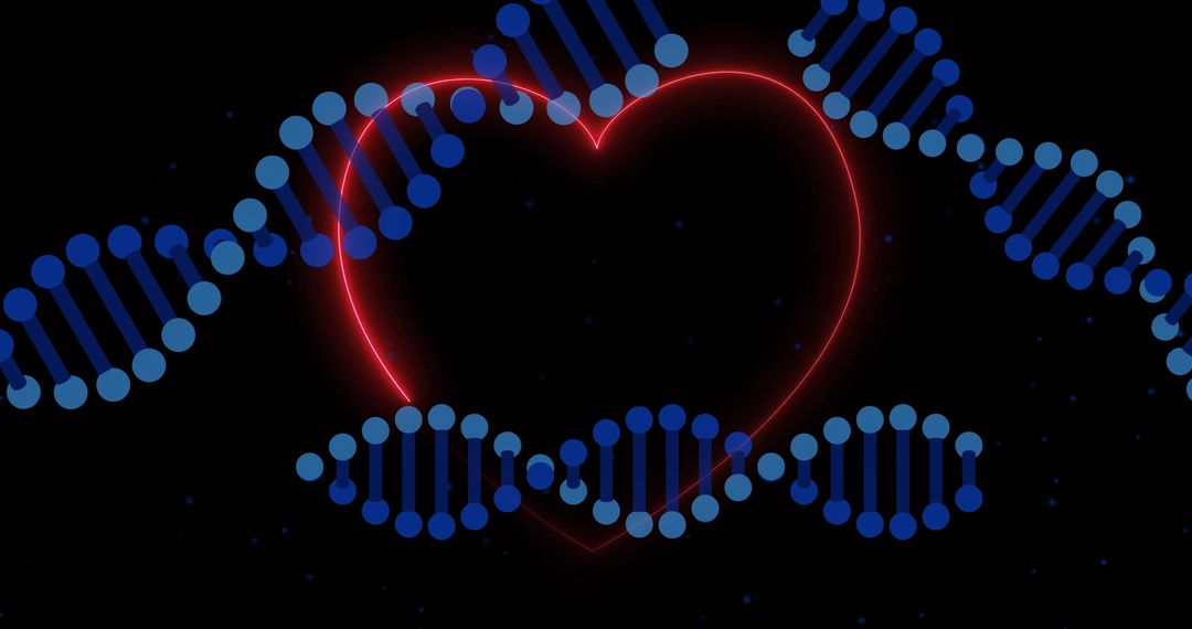 Glow Red Heart With Sinister DNA Strands On the DarkScreen
