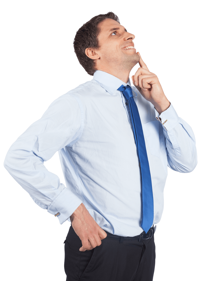 Transparent Businessman in Thoughtful Pose with Chin Touch