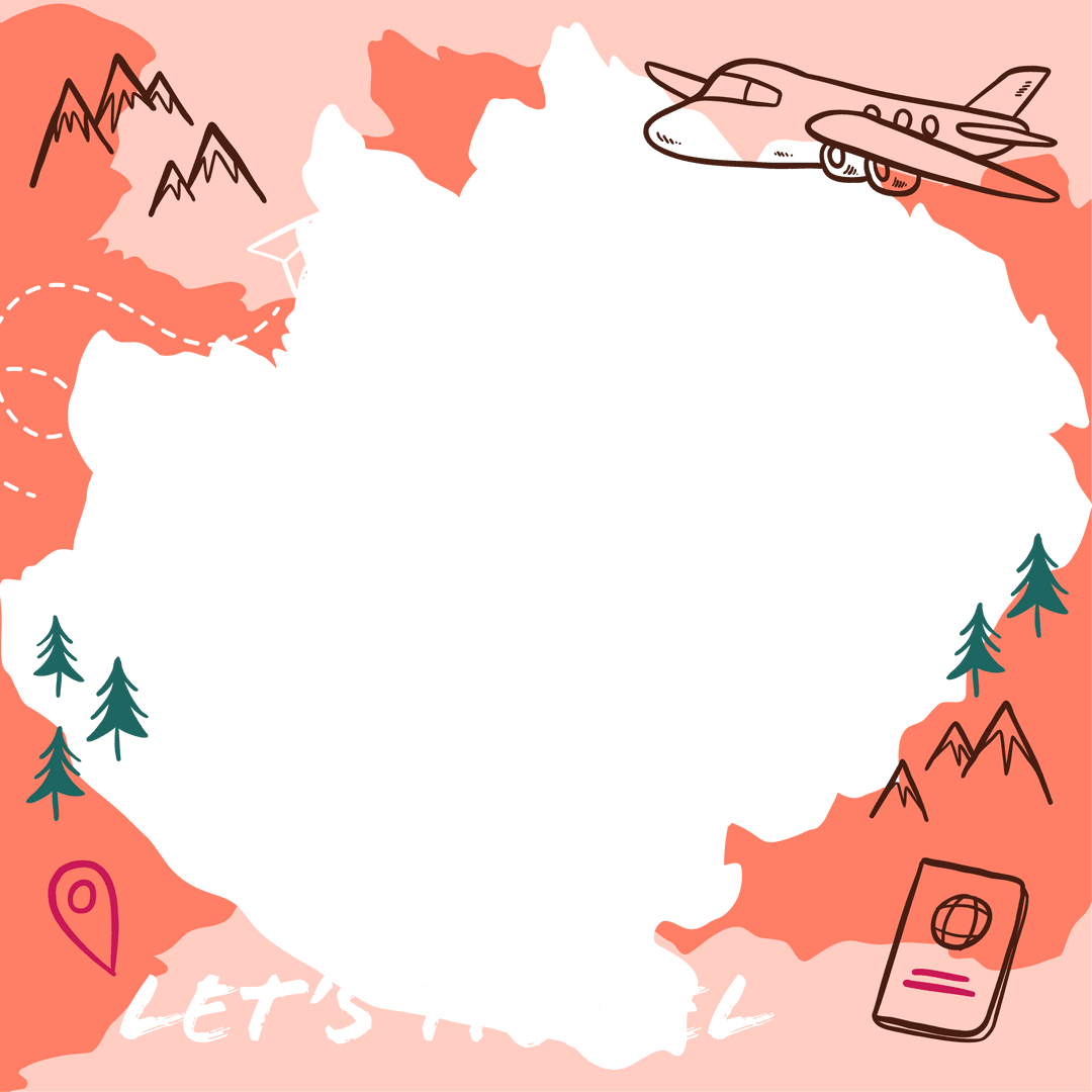 Transparent Travel-themed Map with Flight and Exploration Icons