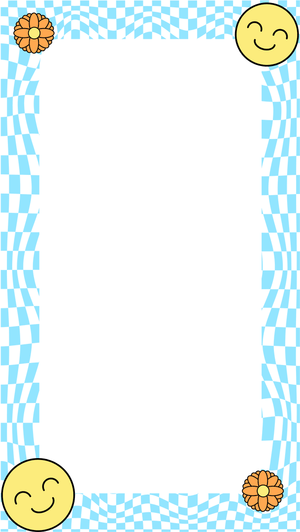 Vibrant Wavy Frame with Floral and Smiley Icons on Transparent Background