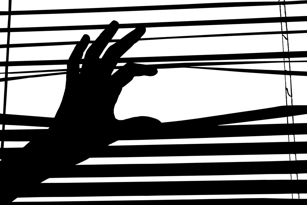 Silhouette of Man Looking Through Window on Transparent Background