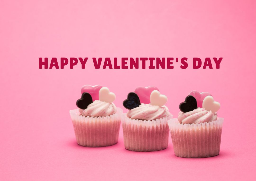 Valentine's Day Cupcakes with Heart Toppers on Pink Background - Download Free Stock Templates Pikwizard.com