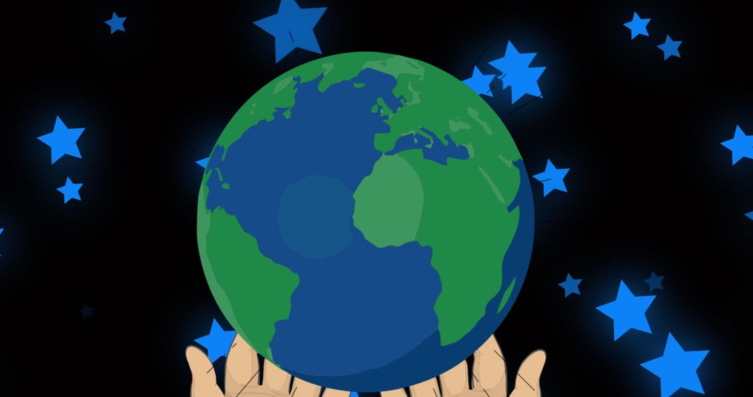Hands Holding Globe with Starry Background