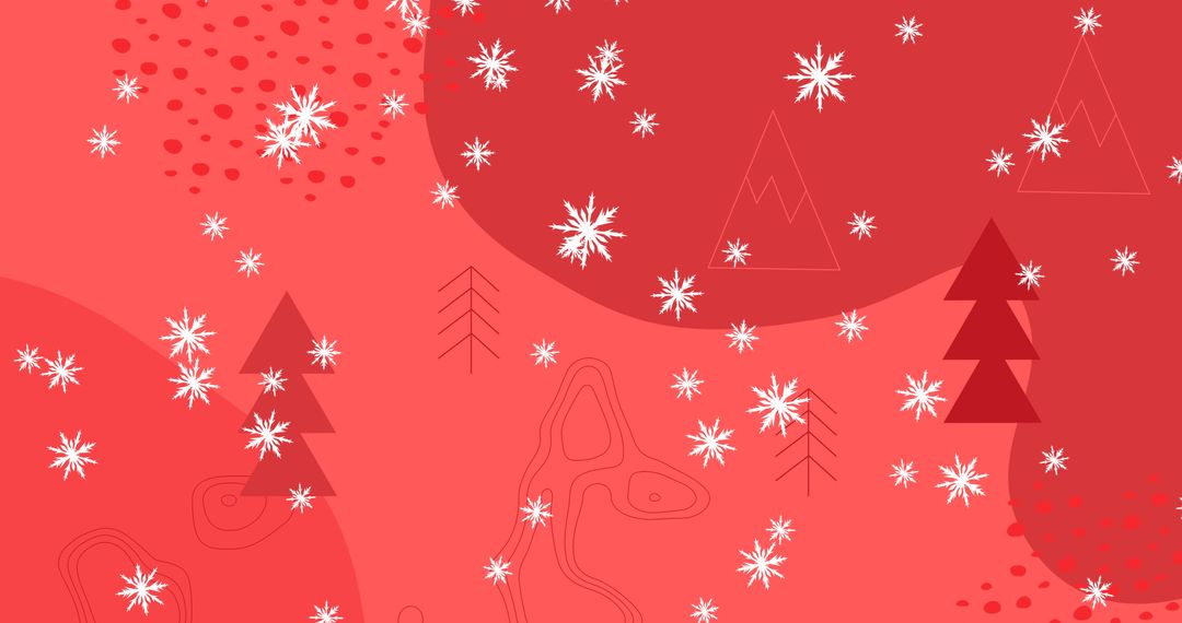 Abstract Red Christmas Background with Falling Snowflakes