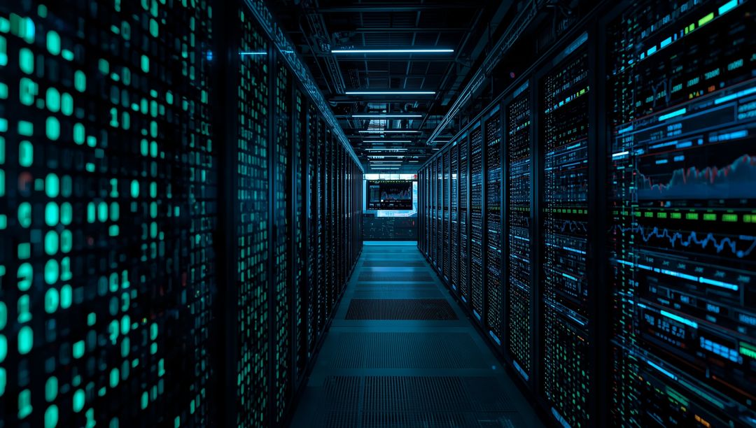 Futuristic Server Room With LED Lights and Modern Infrastructure