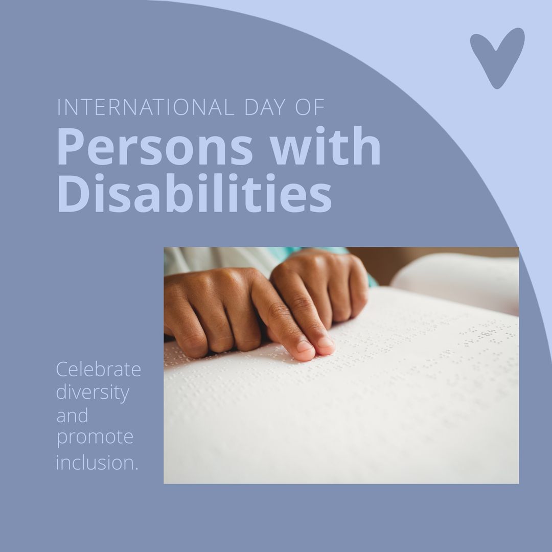 Close-up of Hands Reading Braille with Inclusion Message