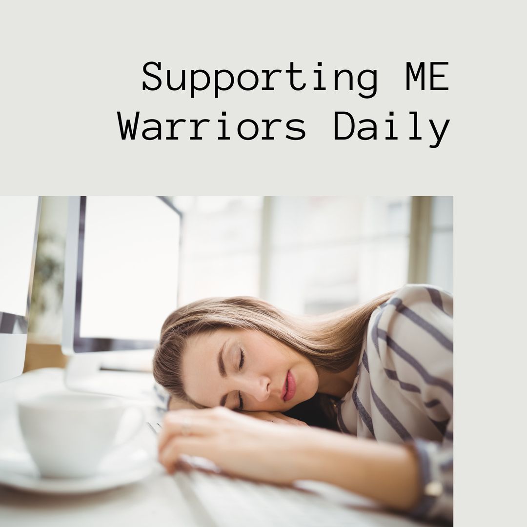 Tired Woman Sleeping at Desk During ME Awareness Week - Download Free Stock Templates Pikwizard.com
