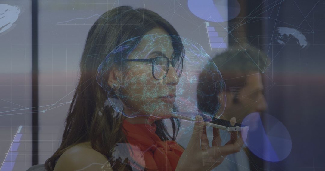 Business Professional with Tech Overlay of Globe and Binary