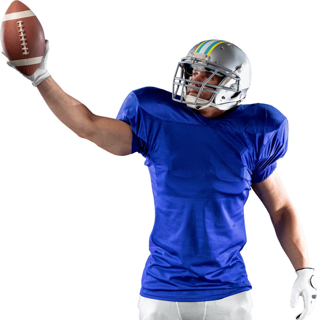 Transparent American Football Player Holding Ball in Victory Pose
