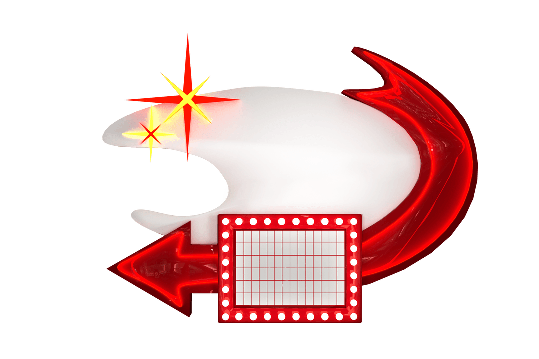 Digital Shapes with Arrow and Cinema Screen on Transparent Background