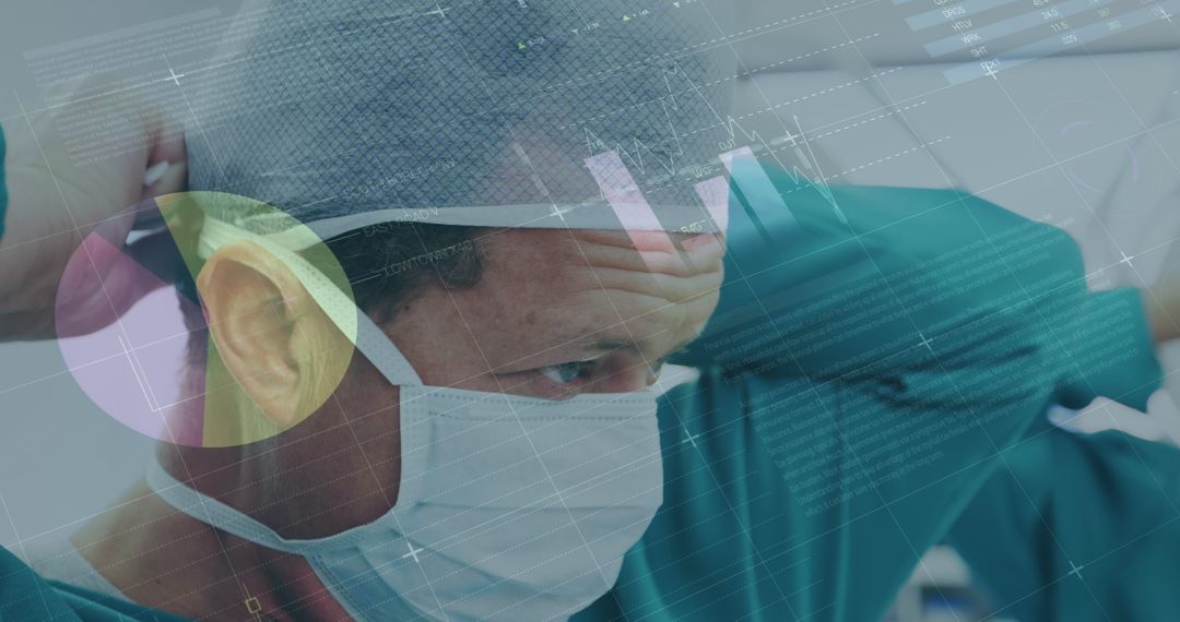 Surgeon Wearing Mask Amidst Digital Data Interface