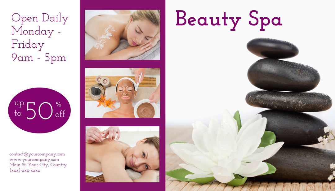 Relaxing Spa Promotion Flyer with Serene Imagery and Discounts