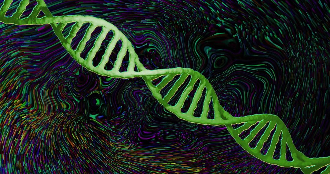 Illustrated Green DNA Strand on Abstract Digital Background