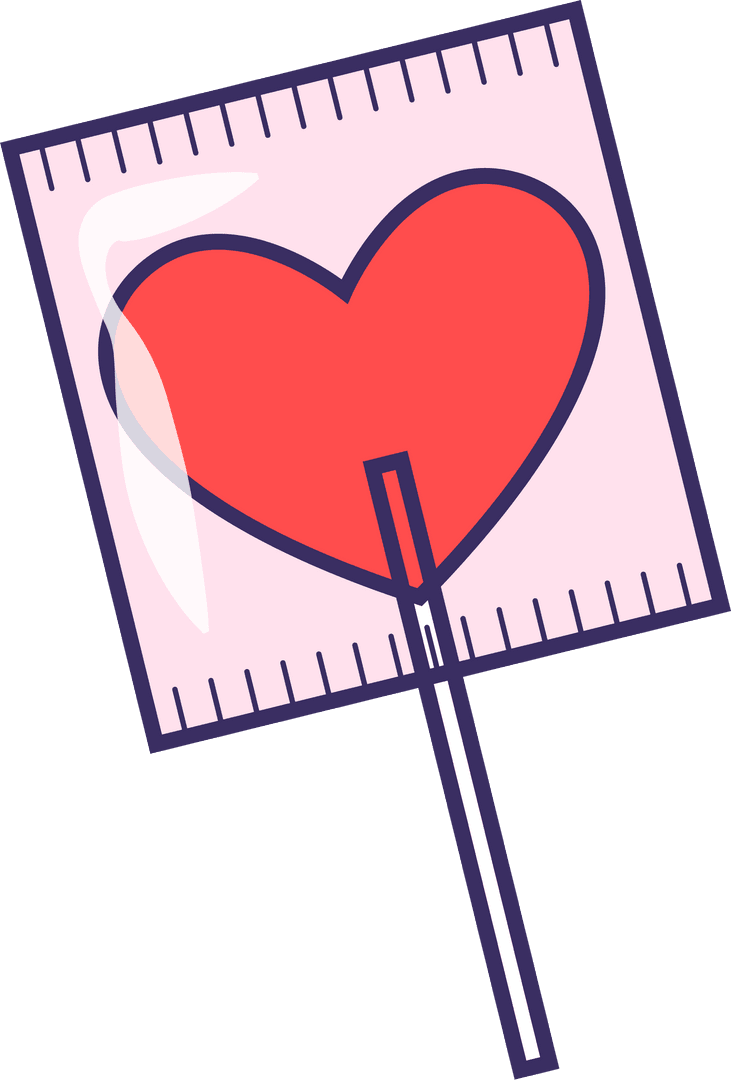 Red Heart on Ruler with Transparent Background