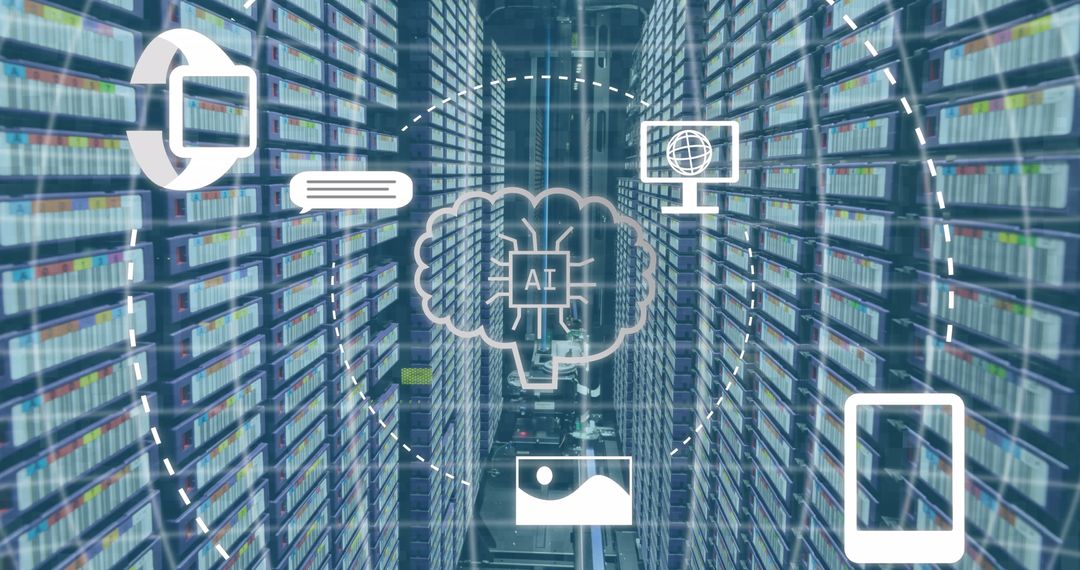 AI Technology Overlaid on Data Center Servers