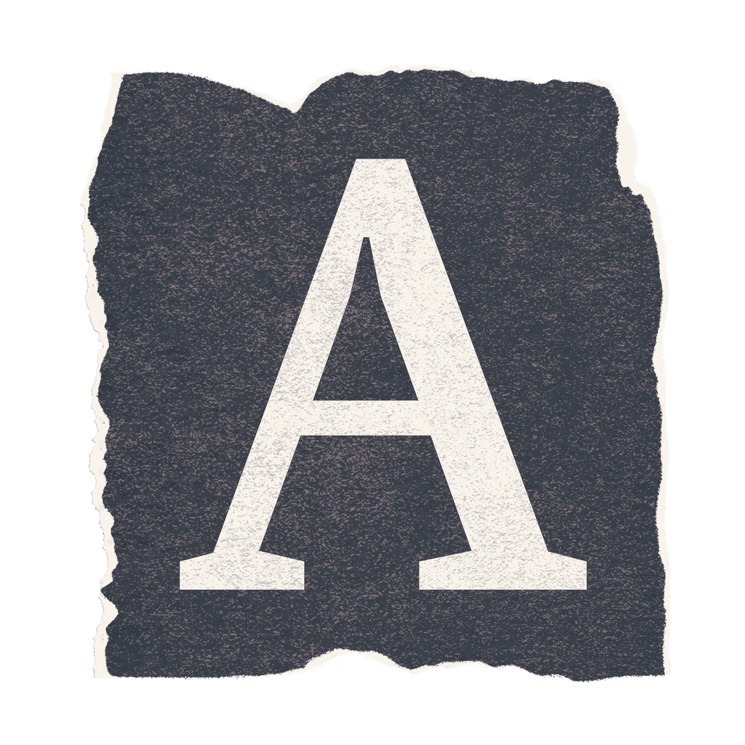 Off-white Serif Letter A on Torn Gray Paper Style