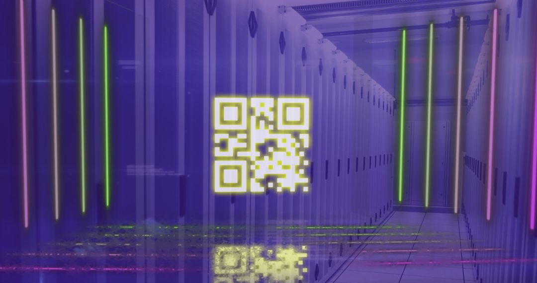 Digital QR Code Projection in Data Center with Server Racks - Free Images, Stock Photos and Pictures on Pikwizard.com