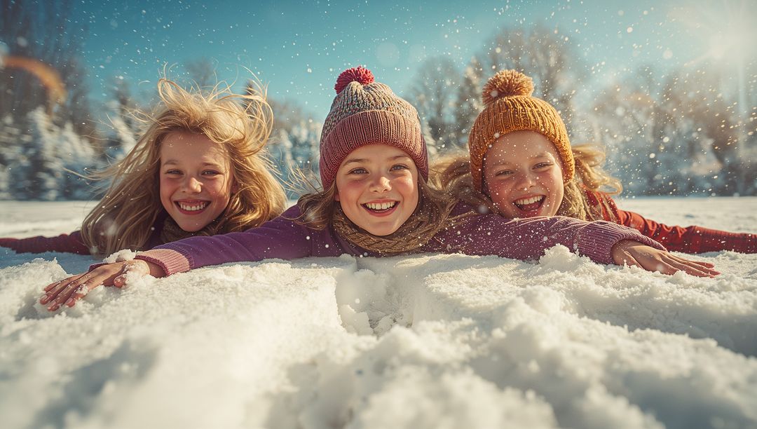 Smiling Girls Enjoying Winter Snowy Adventure