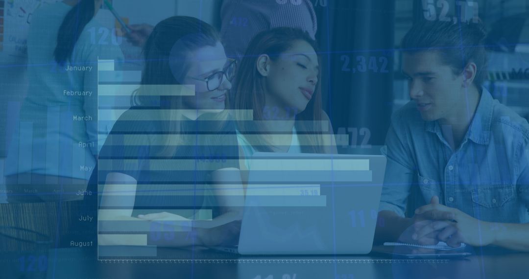 Business Data Analysis in Office with Colleagues Discussing at Laptop