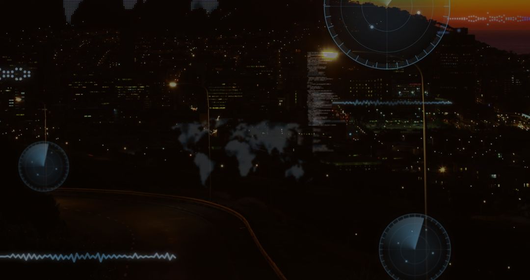 Scanners and Data Overlay on City Nightscape Concept