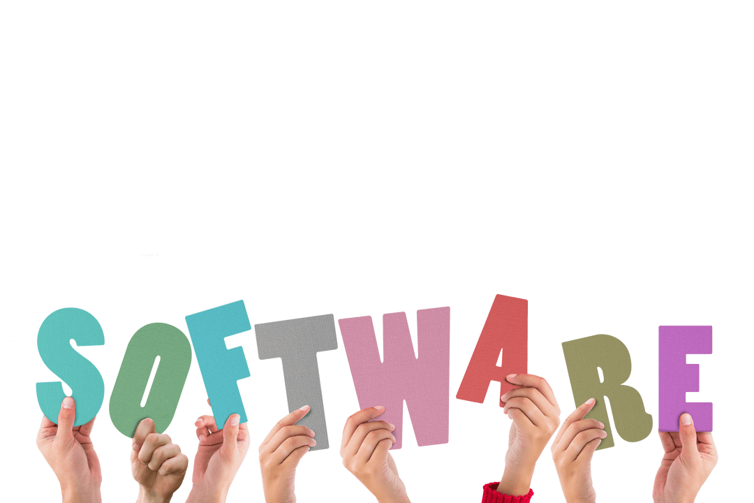 Hands Holding Software Text on Transparent Background