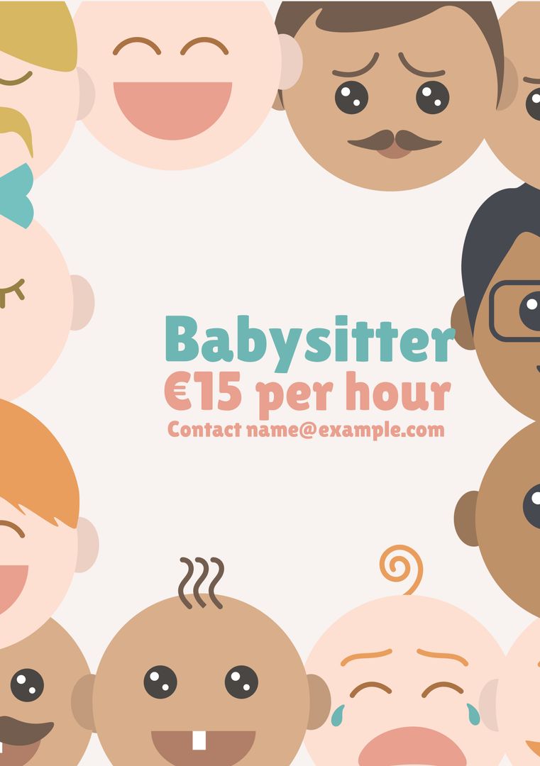Playful Babysitter Flyer with Whimsical Cartoon Characters
