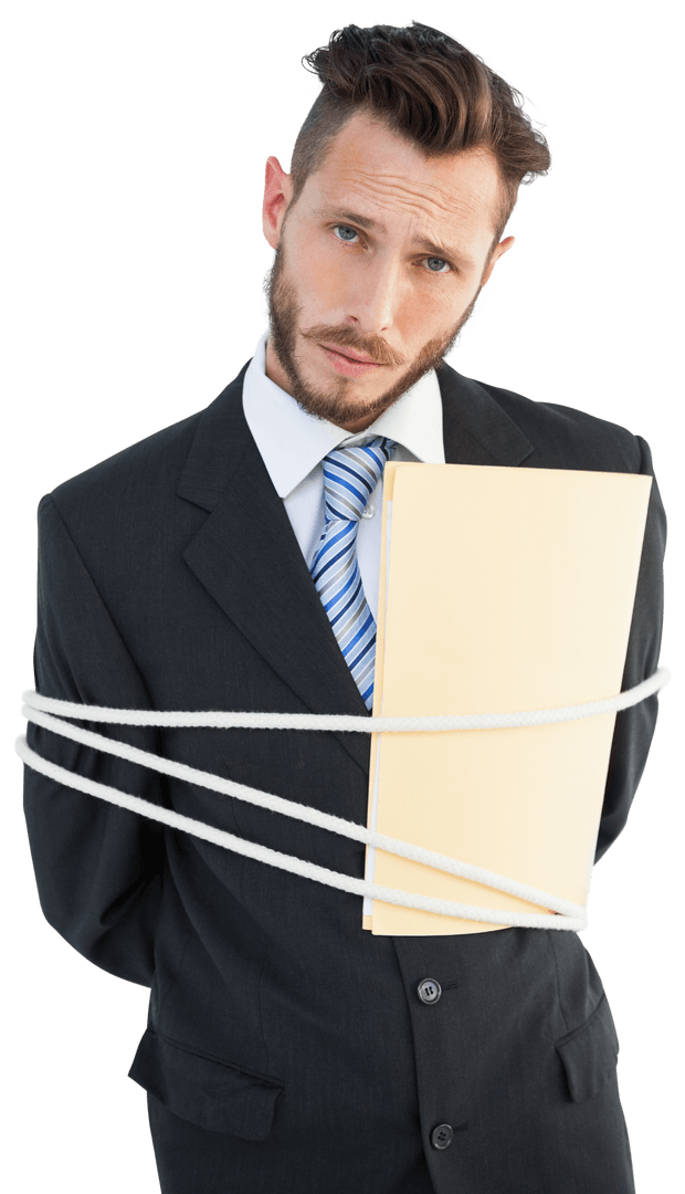 Transparent Businessman Tied Up in Corporate Dilemmas Concept