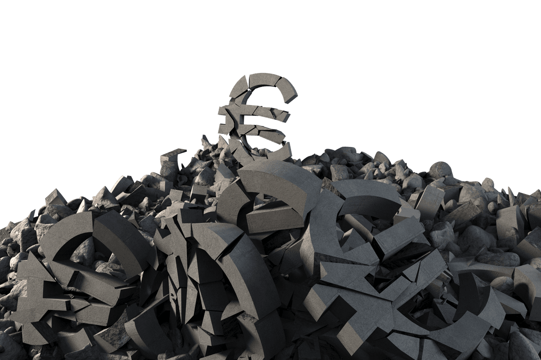 Diffuse Broken Euro Currency Symbols on Transparent Background