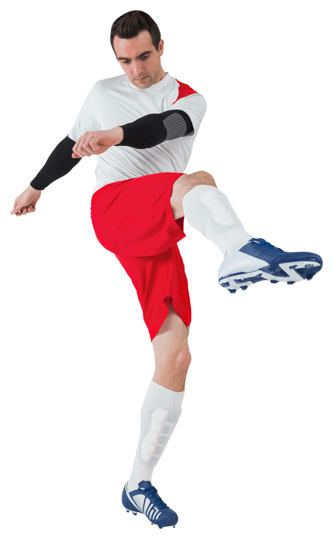 Transparent Football Player Kicking in Dynamic Pose