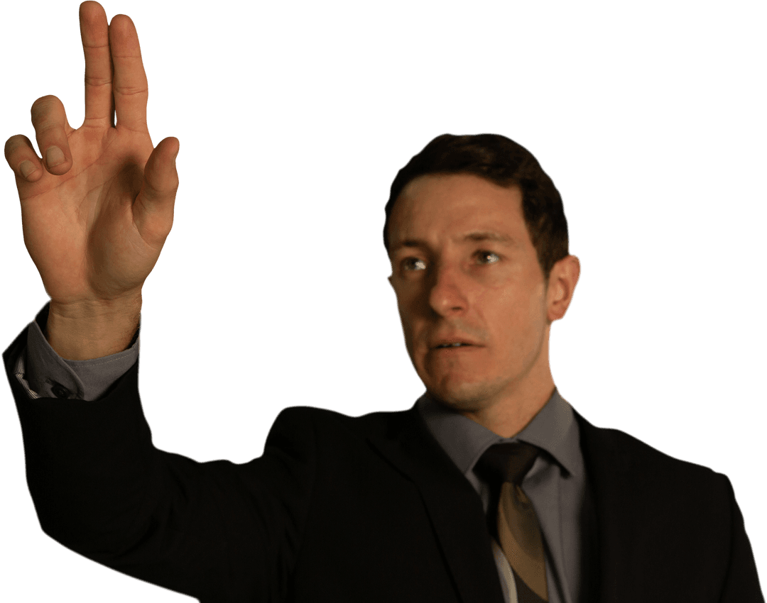 Businessman Interacting with Transparent Touchscreen Interface