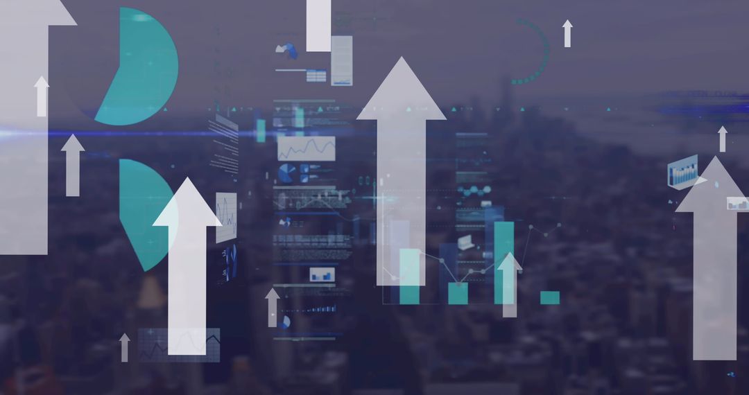 Financial Data Visualization Overlaid on City Skyline