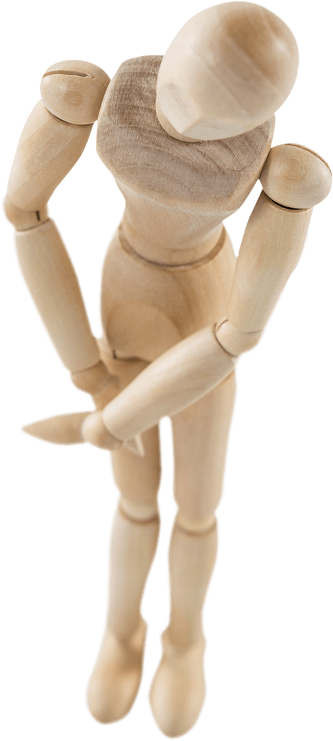 Transparent 3D Wooden Figurine with Injured Leg Expression