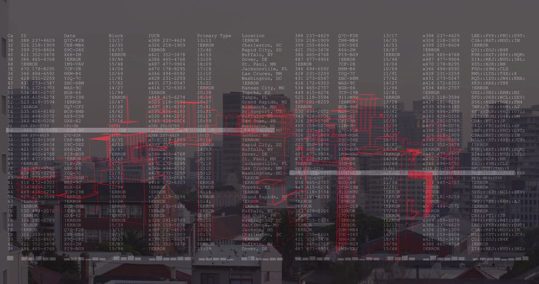 Urban Data Projection over City Skyline with Red Outlines