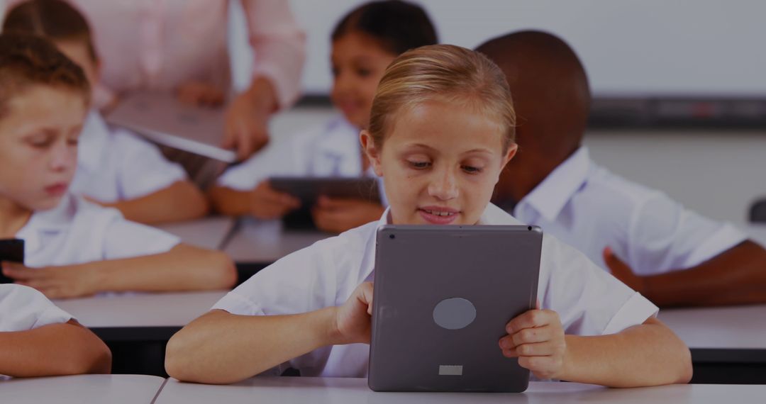 Children Using Tablets in Classroom Technology Learning