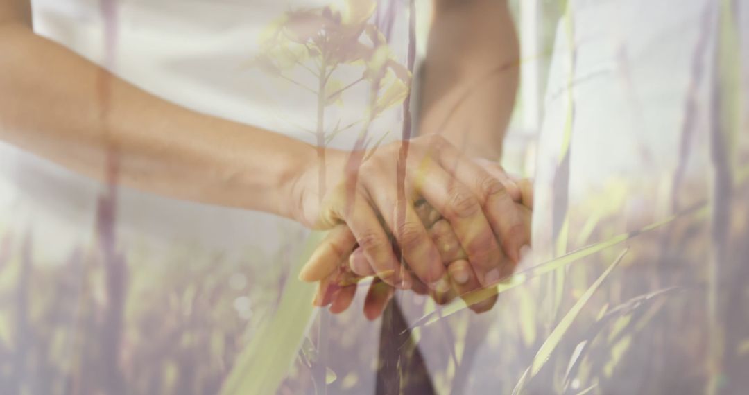 Supportive Hand in Medical Environment with Nature Overlay