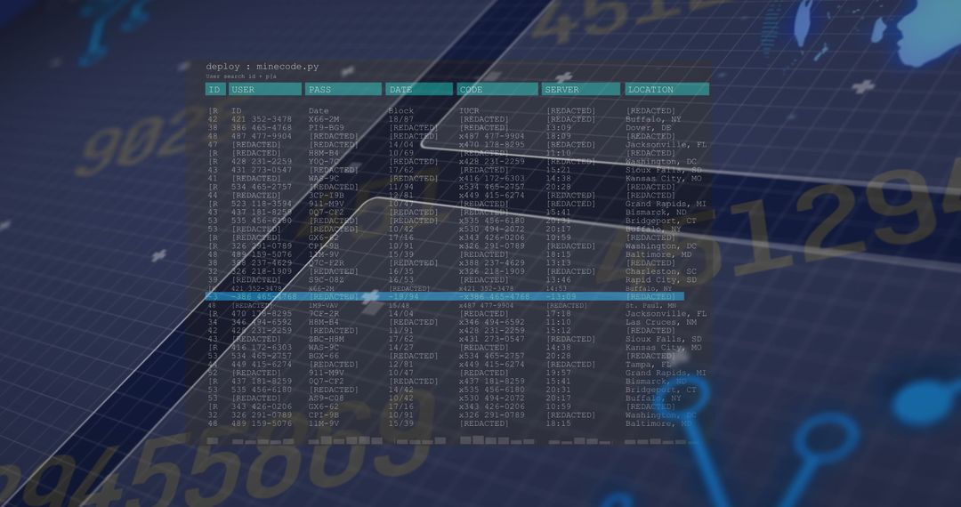 Digital Interface Displaying Code with Network and User Data