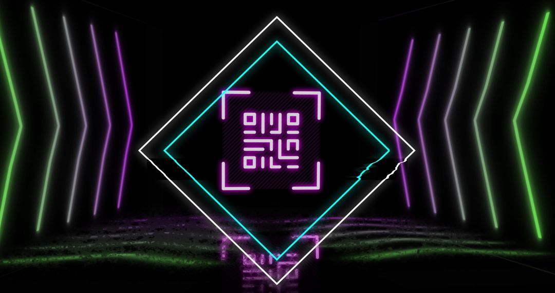 Glowing QR Code with Neon Geometric Patterns