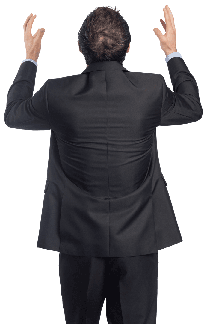 Caucasian Businessman Raising Hands in Ecstatic Transparency