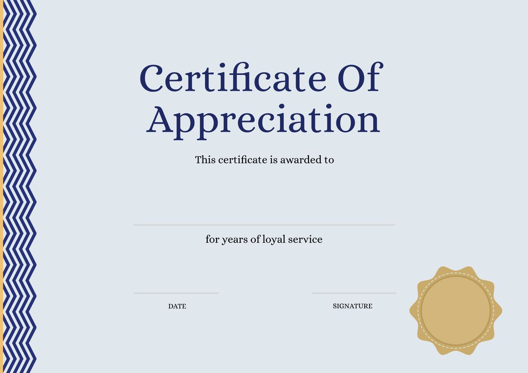 Certificate of Appreciation Template for Loyal Service - Download Free Stock Templates Pikwizard.com